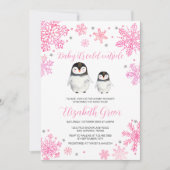 Pink Winter Pinguin Kinderdusche Einladung (Vorderseite)