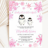 Pink Winter Pinguin Kinderdusche Einladung