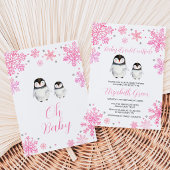 Pink Winter Pinguin Kinderdusche Einladung