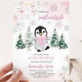 Pink Winter Pinguin Kinderdusche Einladung