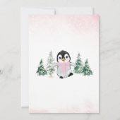 Pink Winter Pinguin Kinderdusche Einladung (Rückseite)