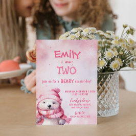 Pink Winter Polar Bären Schneeflocken Geburtstagsp Einladung