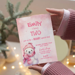 Pink Winter Polar Bären Schneeflocken Geburtstagsp Einladung