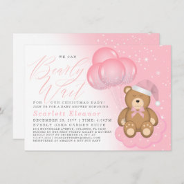 Pink Winter Sleepy Bear Balloons Girl Baby Dusche Einladung