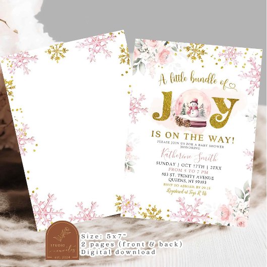 Pink Winter Snow Globe Floral Baby Dusche Einladung