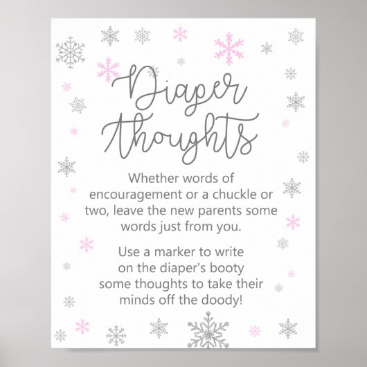 Pink Winter Snowflake Babyduschzeichen Poster (Vorne)