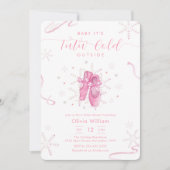 Pink Winter Snowflake Ballerina Baby Shower Einladung (Vorderseite)