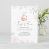 Pink Winter Snowflake Girl Babydusche Einladung (Stehend Vorderseite)