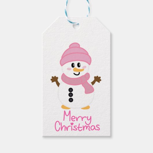 Pink Winter Snowman Frohe Weihnachten Geschenkanhänger (Vorderseite)