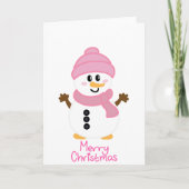 Pink Winter Snowman Frohe Weihnachten Karte (Vorderseite)