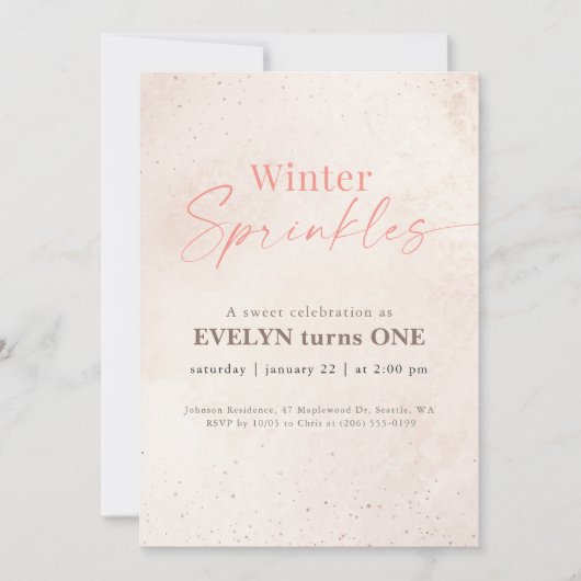 Pink Winter Sprinkles Glitter Girl 1st Birthday Einladung (Vorderseite)
