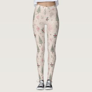 Pink Winter - Stechpalmenblätter, Kiefern, Schneef Leggings