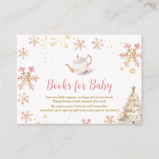 Pink Winter Tea Party Baby Shower Books for Baby Begleitkarte (Vorderseite)