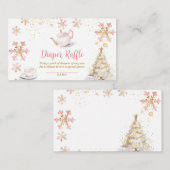 Pink Winter Tea Party Baby Shower Diaper Raffle Begleitkarte (Vorne/Hinten)