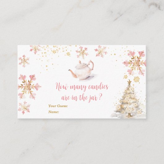 Pink Winter Tea Party Baby Shower How Many Candies Begleitkarte (Vorderseite)