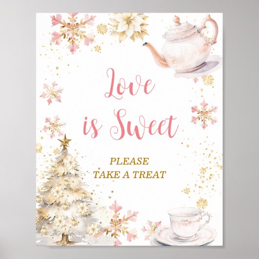Pink Winter Tea Party Baby Shower Love is Sweet Poster (Vorne)