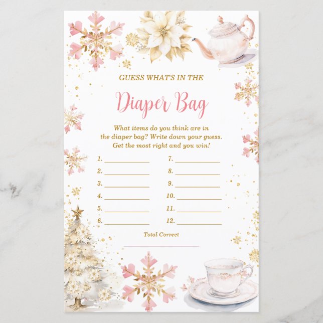 Pink Winter Tea Party What's in Diaper Bag Game (Vorderseite)