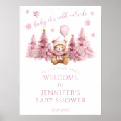 Pink Winter Teddy Bear Baby Girl Dusche Willkommen Poster (Vorne)