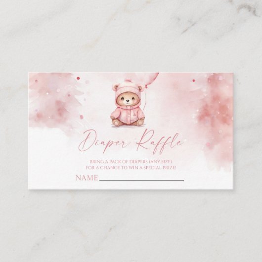 Pink Winter Teddy Bear Baby Shower Diaper Raffle Begleitkarte (Vorderseite)