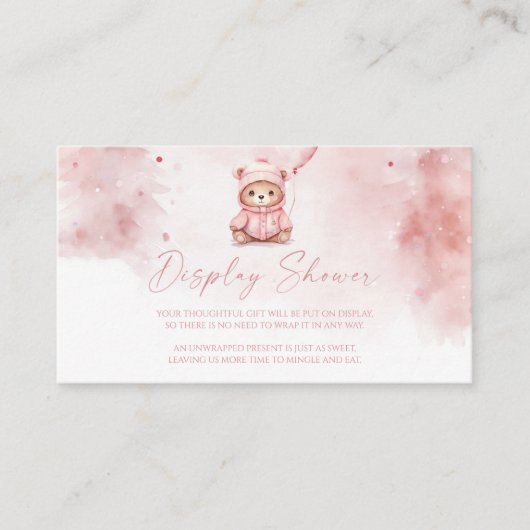 Pink Winter Teddy Bear Baby Shower Display Shower Begleitkarte (Vorderseite)