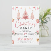 Pink Winter Tree Weihnachtsfest Party Einladung (Stehend Vorderseite)