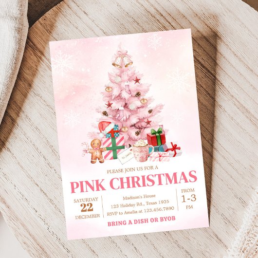 Pink Winter Tree Weihnachtsfest Party Einladung