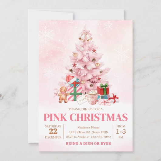 Pink Winter Tree Weihnachtsfest Party Einladung (Vorderseite)