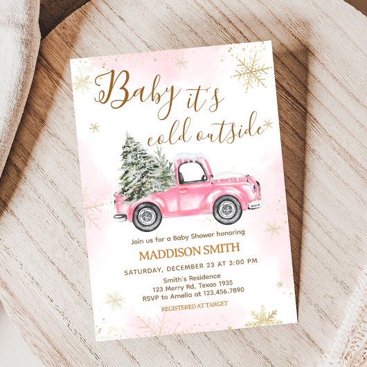 Pink Winter Truck Kinderdusche Einladung