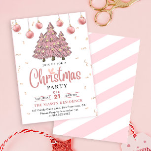 Pink Winter Weihnachtsbäume Feier Einladung