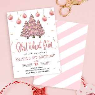 Pink Winter Weihnachtsbaumen Geburtstagsparty Einladung