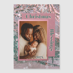 Pink Winter Weihnachtsfamilie Foto Magnetkarte