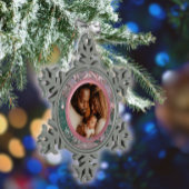 Pink Winter Weihnachtsfamilie Foto Schneeflocken Zinn-Ornament