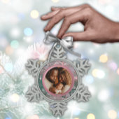 Pink Winter Weihnachtsfamilie Foto Schneeflocken Zinn-Ornament