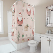 Pink Winter - Weihnachtsmann, Schneeflocken, Stech Duschvorhang (Beispiel)