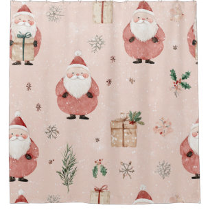 Pink Winter - Weihnachtsmann, Schneeflocken, Stech Duschvorhang