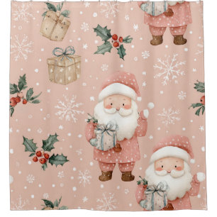 Pink Winter - Weihnachtsmann, Schneeflocken, Stech Duschvorhang