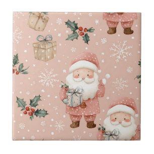 Pink Winter - Weihnachtsmann, Schneeflocken, Stech Fliese