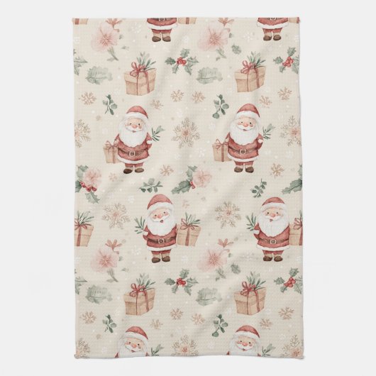 Pink Winter - Weihnachtsmann, Schneeflocken, Stech Geschirrtuch (Vertikal)
