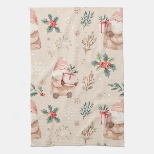 Pink Winter - Weihnachtsmann, Schneeflocken, Stech Geschirrtuch (Vertikal)