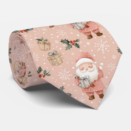 Pink Winter - Weihnachtsmann, Schneeflocken, Stech Krawatte (Gerollt)