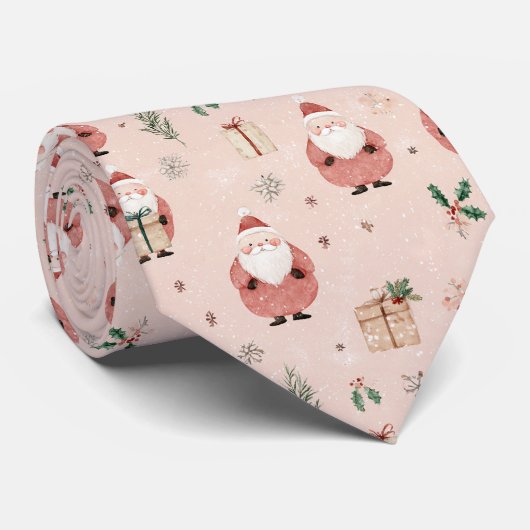 Pink Winter - Weihnachtsmann, Schneeflocken, Stech Krawatte (Gerollt)