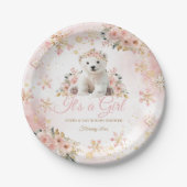 Pink Winter Weißer Bär mit Girl Baby Dusche Pappteller (Vorderseite)