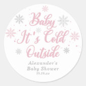 Pink Winter Wonderland Baby Dusche Gefallen Runder Aufkleber (Vorderseite)