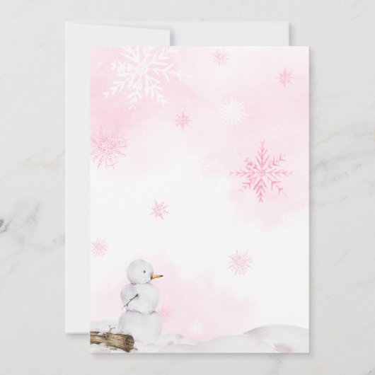 Pink Winter Wonderland Babydusche Einladung (Rückseite)