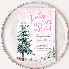Pink Winter Wonderland Babydusche Einladung