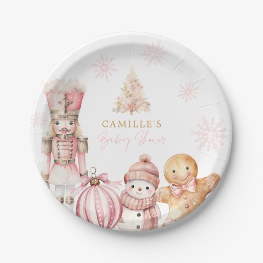 Pink Winter Wonderland Babydusche Pappteller (Vorderseite)