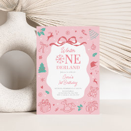 Pink Winter Wonderland First Birthday Party  Einladung