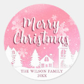 Pink Winter Wonderland Frohe Weihnachtsklassik R Runder Aufkleber (Vorderseite)