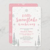 Pink Winter Wonderland, Girl Baby Dusche Einladung (Vorne/Hinten)