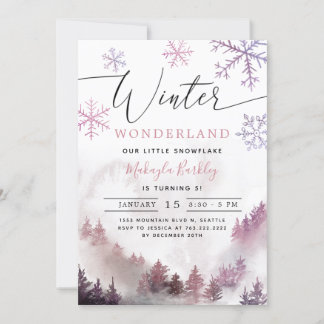 Pink Winter Wonderland Girl Birthday Einladung